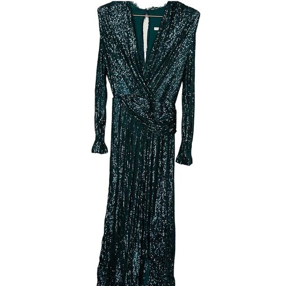 JONATHAN SIMKHAI Sequin Embroidered Long Sleeve Draped Front Marine Gown Size 2 - Picture 4 of 14